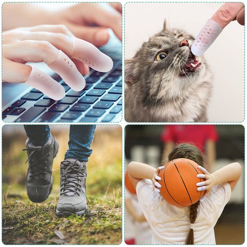 20 Pieces Gel Finger Cots Silicone Finger Protectors Silicone Finger Caps Breathable Gel Finger Cots Holes Silicone Toe Sleeves for Eczema Wounds Cracking Blisters Broken Arthritis (White)