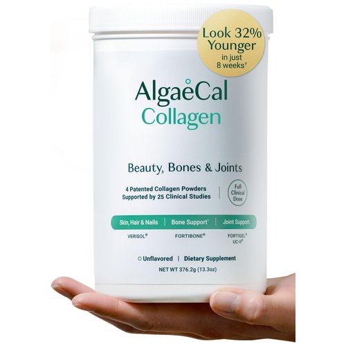 ALGAECAL Collagen: 4 Clinically-Supported Peptides VERISOL®, FORTIGEL®, UC-II®, FORTIBONE®, Anti-Aging Hydrolyzed Collagen Powder, 30 Servings, Made in USA