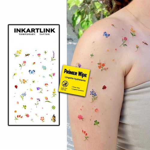 INKARTLINK 2 sheets of colorful tattoo stickers, temporary, party tattoos, last 1-5 days, bright colors, easy to apply, easy to remove, colorful tattoo stickers for women (Colorful Small Flowers,Bees)