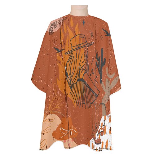 Vintage Boho Barber Cape - Salon Hair Cutting Cape for Women,Men,Kids,Adults,Old World Western Cowboy Abstract Plant Haircut Cape with Elastic Neckline Hairdressing Stylist Cape Gown Accessories