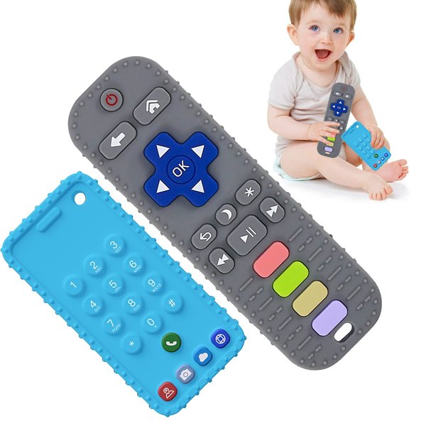 Silicone Remote Control Shape Baby Teething Toys, 2 Pack Chew Toys for Baby Boys and Girls Teeth Early Sensory Toys,Silicone Teether Toy for Babies 3-12 Months