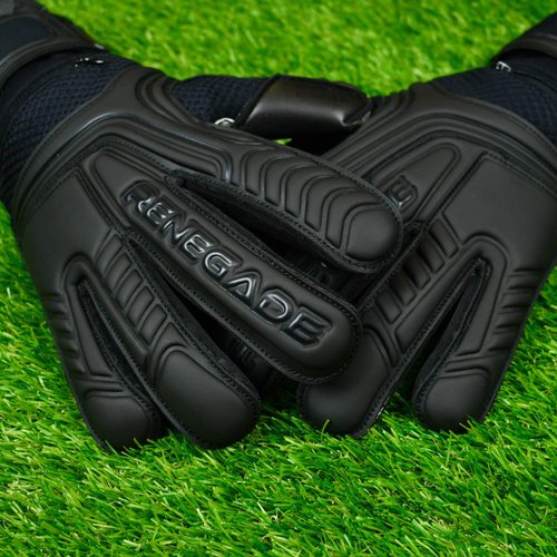 Renegade GK Vulcan Onyx Goalie Gloves with Fingersaves | 3.5+3mm Hyper Grip & 4mm Duratek | Black Soccer Goalkeeper Gloves (Size 6, Youth, Kids, Roll Cut, Level 3)