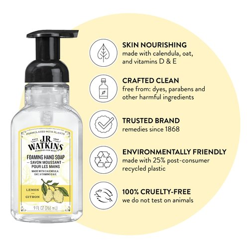 WATKINS INC 20626 9OZ Lemon Scent Foaming Hand Soap, 9 Fl Oz, White, 9 Ounces