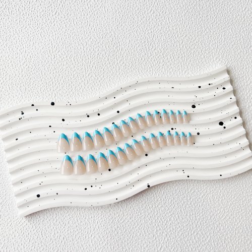 30 PCS Sky Blue French Tip Press on Nails Almond Short,SXVME Fake Nails Glue on Nails Medium Short,Gel Nails Static Nails,Acrylic Nails Press ons Medium,Short False Nails Stick on Nails for Women