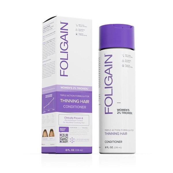 Foligain Triple Action Conditioner For Thinning Hair, Volumizing Conditioner for Women, 8 Fl. Oz.