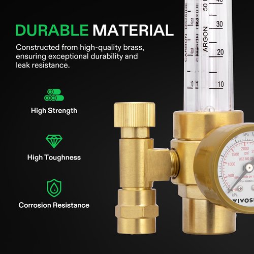 VIVOSUN Argon/CO2 Regulator, Mig Tig Flow Meter Gas Regulator, Emitter System with 50 PSI Fixed, Max. 4000PSI, CGA580 Inlet Pressure, Precise Brass Gas Regulator Gauge Welding Weld
