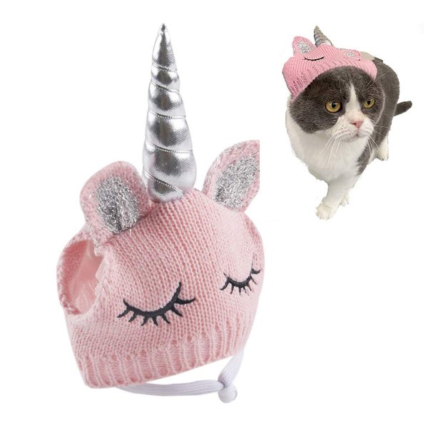 Cute Unicorn Hat Accessory Halloween Costume for Small Dogs & Cat Kitten, Cat Costume Pink