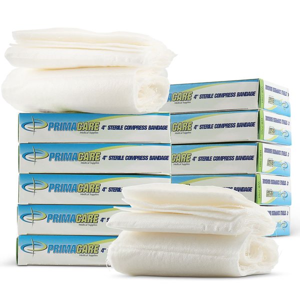 PrimaCare WB-7701-CS First Aid Sterile Compress Bandage for Wound Dressing, Medical Supplies Gauze Bandage Roll, 4" x 7", Pack of 12