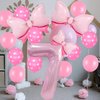 Pink Birthday Balloons Pink Bow Balloons 40 Inch Number Balloons Set for Pink Birthday Decorations 7 Year Old Girl Birthday Party Decoration Balloon Aluminum Film Balloon