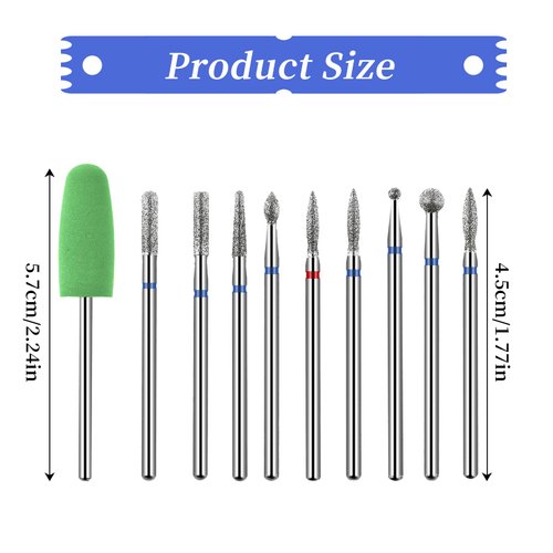 Jeffdad 10pcs Nail Drill Bits Set, Professional Nails Diamond Bits Russian Cuticle Remover Bits Kit for Acrylic Gel Nails Home Salon