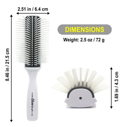 VESS Blow and Styling Hair Brush, Wide 9 Row Round Type- Light weight -Made in Japan-C-150 (White)