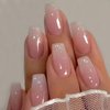 WAFOLOZE Medium Press on Nails, Ombre Pink Nails Press on Square Fake/False Nails with Glitter Powder Press ons Designs Gloss Acrylic Artificial Nails Stick on Nails for Women 24pcs