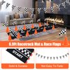 Anglekai 12+24 Traffic Cones and Racing Checkered Flags, 24 Checkered Flags with Sticks/ 12 Racing Traffic Cones/ 9.8Ft Checkered Triangle Flags/ 6.9Ft Racetrack Floor Running Mat for Race Car Party (Orange)