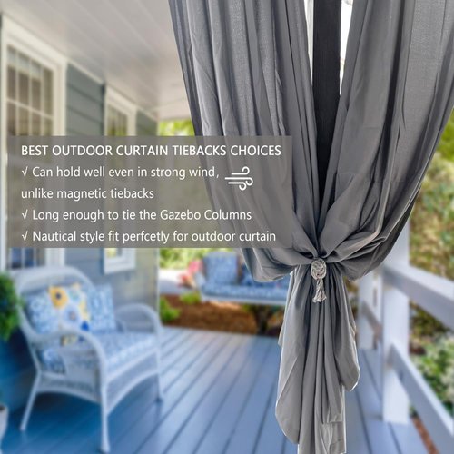 JQWUPUP 2 Pack Rustic Curtain Tiebacks - Outdoor Curtain Drapery Holdbacks Holders - Hand Knitting Cotton Rope Drape Tie Backs for Sheer and Blackout Curtain(Set of 2, Grey)