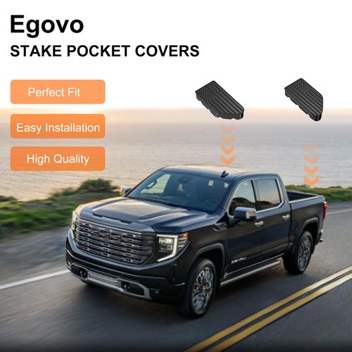 EGOVO Bed Rail Stake Pocket for GMC Chevy Silverado/GMC Sierra 2500/3500HD(2020 2021 2022 2023 2024), Chevy Silverado/GMC Sierra 1500(2019-2024), Truck Rear Caps Bed Rail Holes Covers (2PCS)