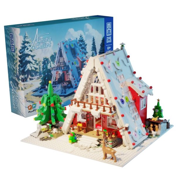 BrickBounty 2159 Pcs Christmas-Cabin with LED Lighting, Christmas-Tree Reindeer Creative Building Blocks Model Toys Set, Christmas-Themed Ornaments