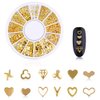 WOKOTO 6 Boxes Gold Metal Nail Studs Rose Star Moon Feather Nail Charm Kit 3D Nail Art Jewelry Decoration With 1Pc Tweezers And Picker Pencil