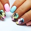 Summer Press on Nails for Manicure with Tropical Design, Glossy Black Coconut Trees Acrylic Short Square False Nails Gel Glue on Nails Beach Full Cover Fake Nails Stick on Nails for Women Girls 24Pcs