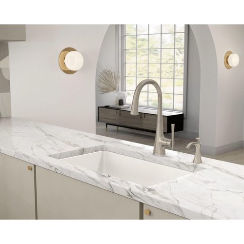 Moen S3946SRS Transitional Deck Mounted Kitchen Soap Dispenser with Above the Sink Refillable Bottle, Spot Resist Stainless