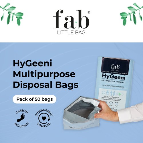 Fab Little Bag HyGeeni Disposal Bags for Nappies, Incontinence Pads, Ostomy & Catheter Bags - Prevents Odours, No Mess, Eco-Friendly, Pack of 50 Bags