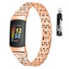 Uzviyo Compatible for Fitbit Charge 5 Watch Band, Adjustable Bling Jewelry Metal Stainless Steel Strap Wristband Replacement for Fitbit Charge 5 with Removal Tool Women Men (Rose-Gold)