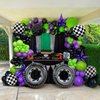 Truck Theme Purple and Green Black Balloon Garland Arch Kit with Big Wheels checkered star mylar foil balloons For Kids 2th 3th 4th Boy Birthday Truck Race Car Party Decorations