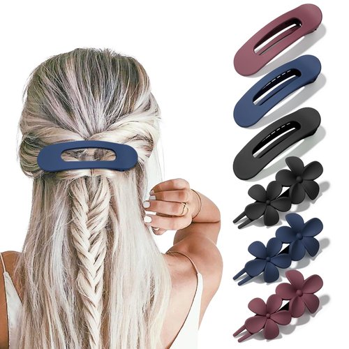 6PCS Flat Hair Clips Stylish Lay Flat Flower Claw Clips for Women Matte Non-slip Hair Clips Hair Barrettes for Girls Hair Accessories - Set C