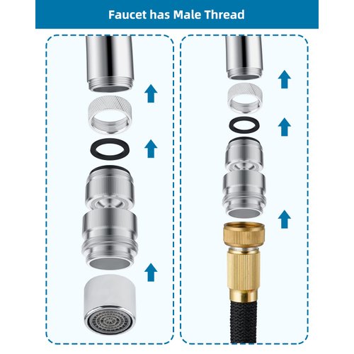 Faucet to Garden Hose Adapter Kit, Sink Hose Attachment Faucet Adapter to Garden Hose 360-degree Swivel with Removable Faucet Aerator Garden Hose Sink Adapter Including Female Adapter- Chrome Finished