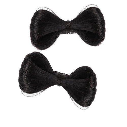 Pokinge 2pcs Black Bowknot Wig Clips, Natural Fake Hair Extensions Ponytails Hair Bows, Party Hair Styling Tools Hair Clips Accessories for Girl Women