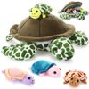 Aoriher 5 Pieces Plush Turtle Set 12 Inch Stuffed Sea Turtle Mom with 4 Little Plush Turtles Soft Plush Stuffed Animal Toys Tortoise Hugging for Birthday Party Favors Easter, Christmas (Vivid Style)