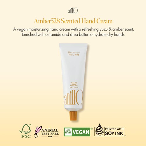 Amber528 Scented Hand Cream, Vegan Moisturizing Hand Cream with Yuzu Extract, Hinoki Cypress Oil, Shea Butter and Ceramide Complex for Women & Men, Amber Scent, Free from Paraben (50ml / 1.69 fl. Oz)