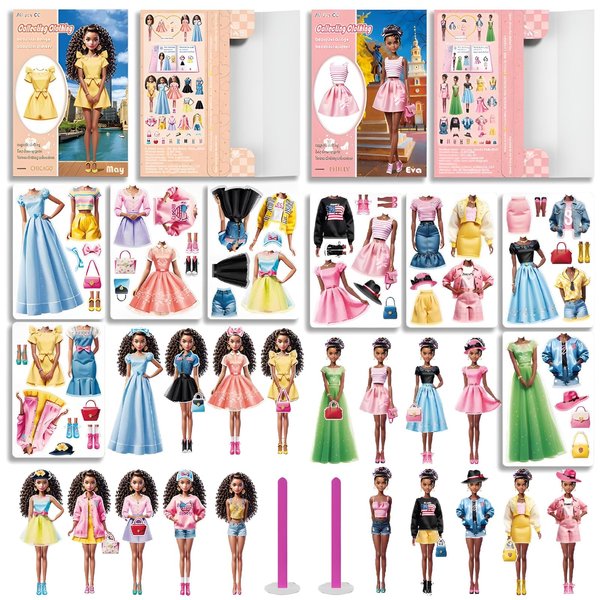 Beatifulog 2 PCS Magnetic Princess Dress-Up Paper Dolls, Magnetic Dress-Up Game, Play and Travel Toy Set with Magnetic Dress-Up Dolls and Girls’ Costumes,Pretty Princess Game
