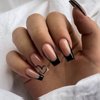YoYoee French Long Press on Nails Cute Fake Nails Coffin False Nails Acrylic Full Cover Black Stick on Nails for Women and Girls 24PCS