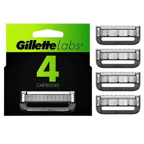 Gillette Labs Mens Razor Blade Refills Compatible with Gillette Labs Razors - 4 Cartridges With Exfoliating Bar