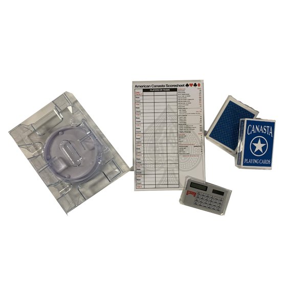 American Canasta Set 2 Blue Decks of Cards, Score Sheet, Revolving Card Tray and Bicycle Calculator