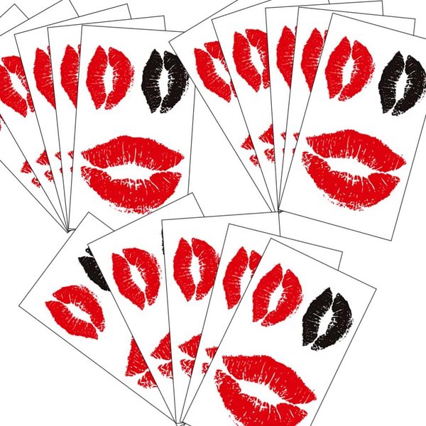 Valentines Temporary Lip Tattoo Lip Print Tattoo Stickers Red Black Kiss Waterproof Fake Tattoos,15-Sheet