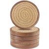 Eykao Wood Coasters for Drinks, Absorbent Coaster Sets of 5, Woven Drink Coasters for Coffee Table, Housewarming Gift for Farmhouse Home Decor,4 inches