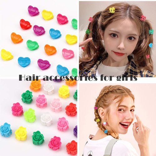 YISSION 200 Pcs Mini Flower/ Butterfly/ Heart Hair Clip Rose Claw Clips 90s Hair Accessories for Girls Women School Party Gifts Assorted Color