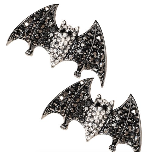 2Pcs Halloween Rhinestone Black Hair Clips for Women and Girls Black Horror Gem Crystal Gorgeous Barrette Hairpin (Bat)