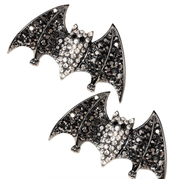 2Pcs Halloween Rhinestone Black Hair Clips for Women and Girls Black Horror Gem Crystal Gorgeous Barrette Hairpin (Bat)
