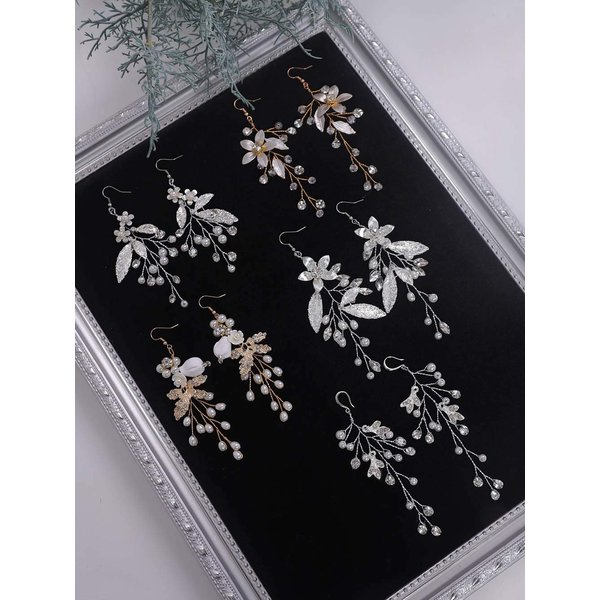 Denifery Handmade Earrings Flower Chandelier Earrings Bridal Earrings Flower Leaf Earrings Pearl Wedding Dangle Earrings Statement Rhinestone Earrings Jewelry for Wedding Party Daily Wear (Style 2)