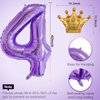 Purple 4 Balloon 40 Inch,Giant Number 4 Balloon & Mini Crown Balloon Set for Girl Boy 4th Birthday Party Decorations,Purple Birthday Party Decorations Supplies Birthday Digital Balloon
