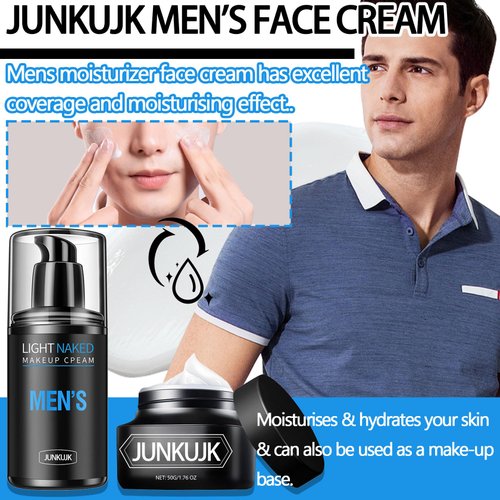 JunKuJK 2PCS Mens Moisturizer Face Cream,Refreshing and Non-greasy Mens Face Moisturizer Cream,Long-lasting Moisturizing Mens Lotion,Mens Facial Moisturizer Skin Care Kit for All Skin Types