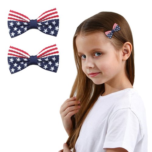 American Flag Hair Bow Clips for Toddler Baby Girls, 2Pcs American Flag Hairpins Hair Bows Alligator Hairgrips Hair Barrettes 4th of July Hair Accessories for Women Labor Day Patriot Independence Day