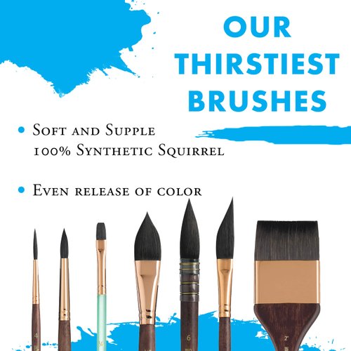 Princeton Artist Brush Neptune Series 4750 - 4-Piece Synthetic Squirrel Watercolor Paint Brush Set- Includes Aquarelle ¾” Oval Wash ½ & 2 Round Brushes Sizes 4 & 12
