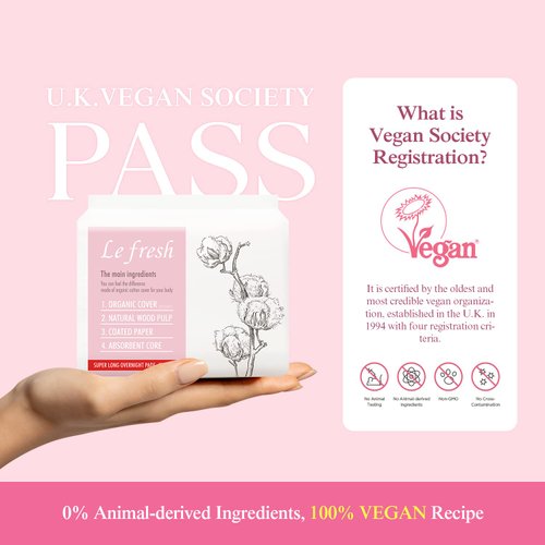 Lefresh Organic Cover Maxi Pads with Wings | Super Long Overnight, 12 Count | Heavy Absorbency - Unscented - Vegan - Chlorine Free - Ultra Thin Pads for Women