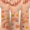 Cartoon Temporary Tattoos for Kids, 120 Pcs Glitter Styles | Flower Power Birthday Party Supplies, Smiley, Rainbow Arts and Crafts Tattoos Stickers for Girls Boys 559