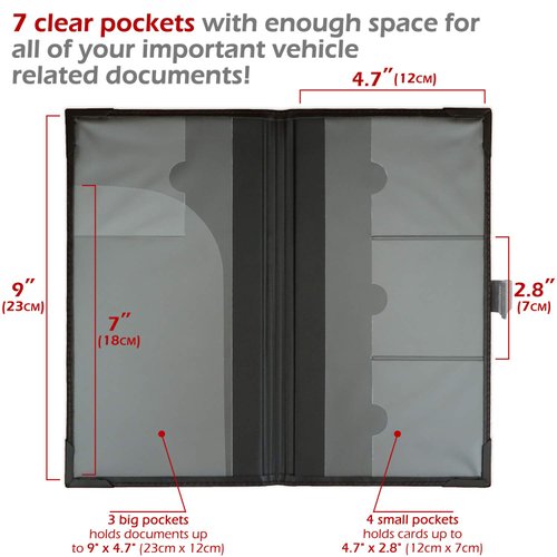 Auto Insurance and Registration Card Holder - Vehicle Glove Box Document Organizer - Car Essential Paperwork Holder for DMV, AAA, Contact Information Cards - Premium PU Leather Wallet Case - Black