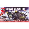Airfix Vintage Classics Buffalo & Willys MB Jeep 1:76 WWII Military Landing Vehicle Plastic Model Kit A02302V