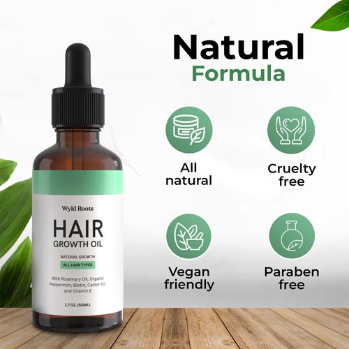 Wyld Roots Natural Hair Growth Oil with Rosemary Oil, Biotin, & Castor Oil | Nourishing Hair Treatment For Stronger, Thicker, And Longer Hair For Men And Women | Natural Hair Oil For All Hair Types